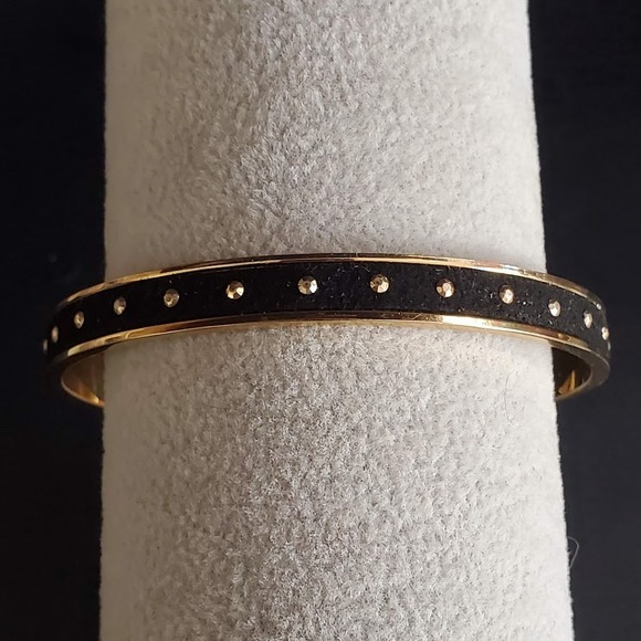 Kate Spade Black and Gold‎ Plated Bangle with Studs Rivets Signed - Picture 6 of 7